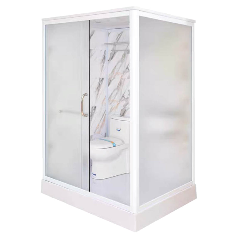 Framed Single Sliding Shower Kit Rectangle Frosted Shower Stall
