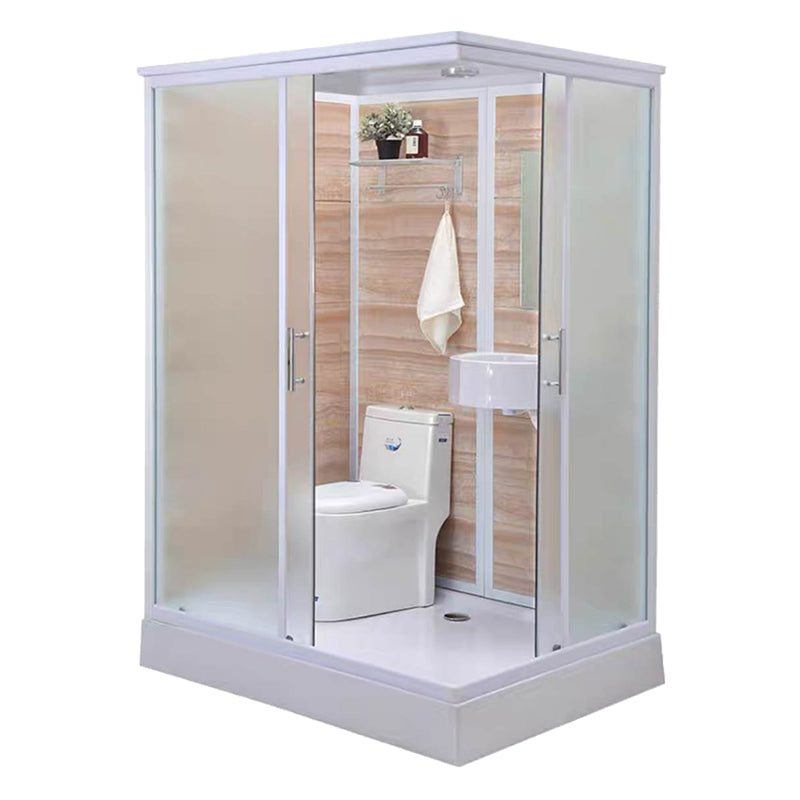 Framed Single Sliding Shower Kit Rectangle Frosted Shower Stall