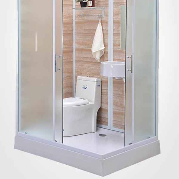 Framed Single Sliding Shower Kit Rectangle Frosted Shower Stall