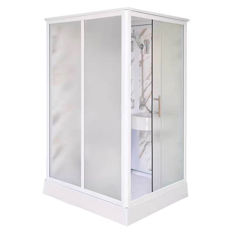 Framed Single Sliding Shower Kit Rectangle Frosted Shower Stall