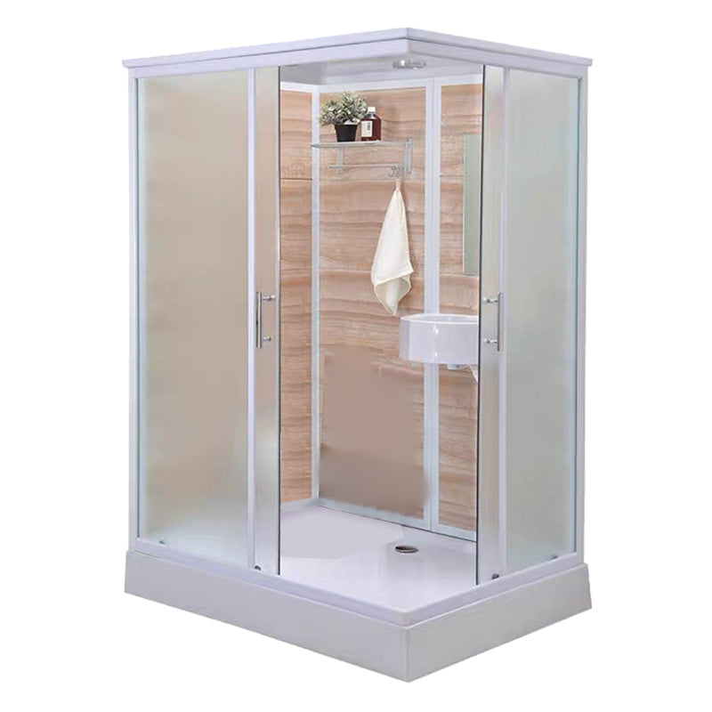 Framed Single Sliding Shower Kit Rectangle Frosted Shower Stall