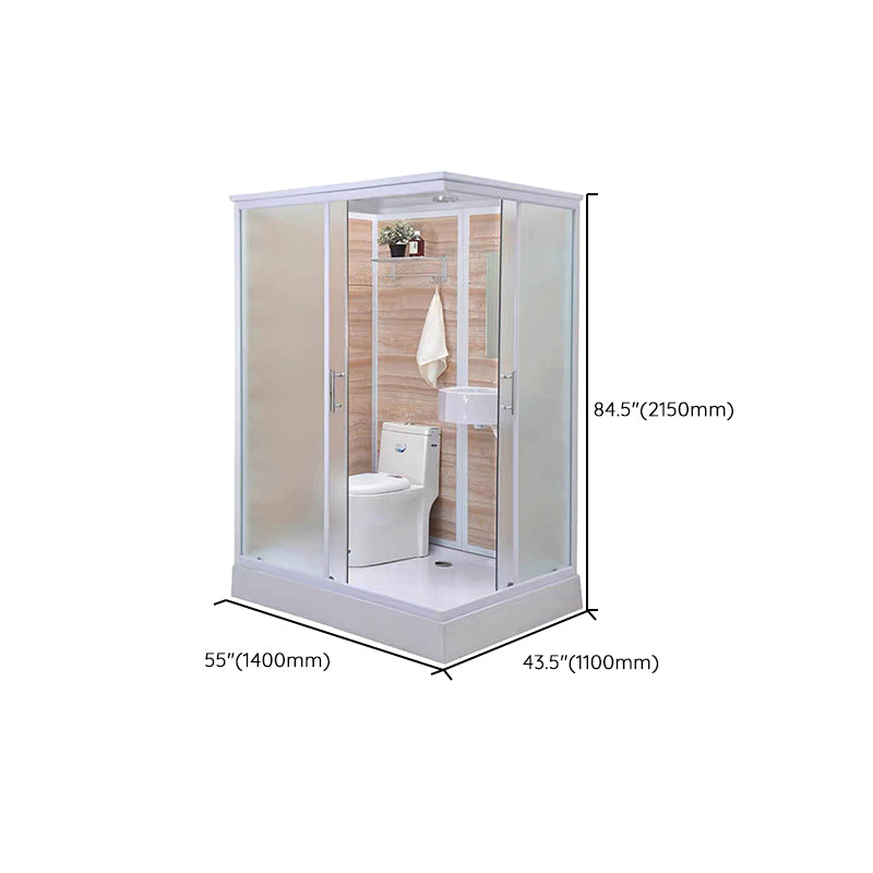 Framed Single Sliding Shower Kit Rectangle Frosted Shower Stall