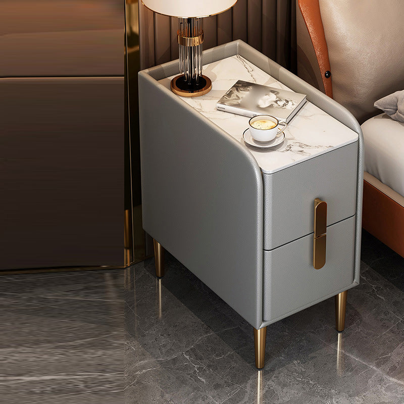 Modern Night Table Drawer Storage Stone Nightstand with Legs for Bedroom