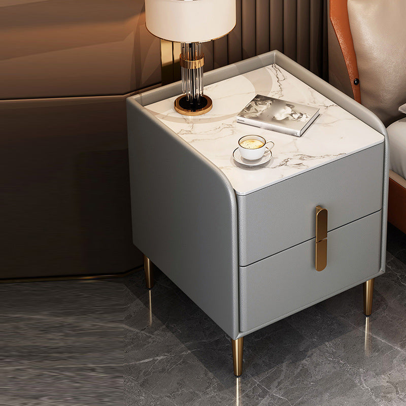 Modern Night Table Drawer Storage Stone Nightstand with Legs for Bedroom