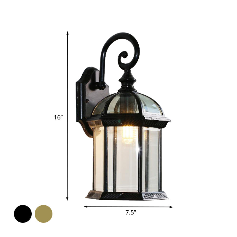 Birdcage Outdoor Wall Mounted Light Rustic Clear/Frosted Glass 1-Head Black/Bronze Finish Wall Sconce