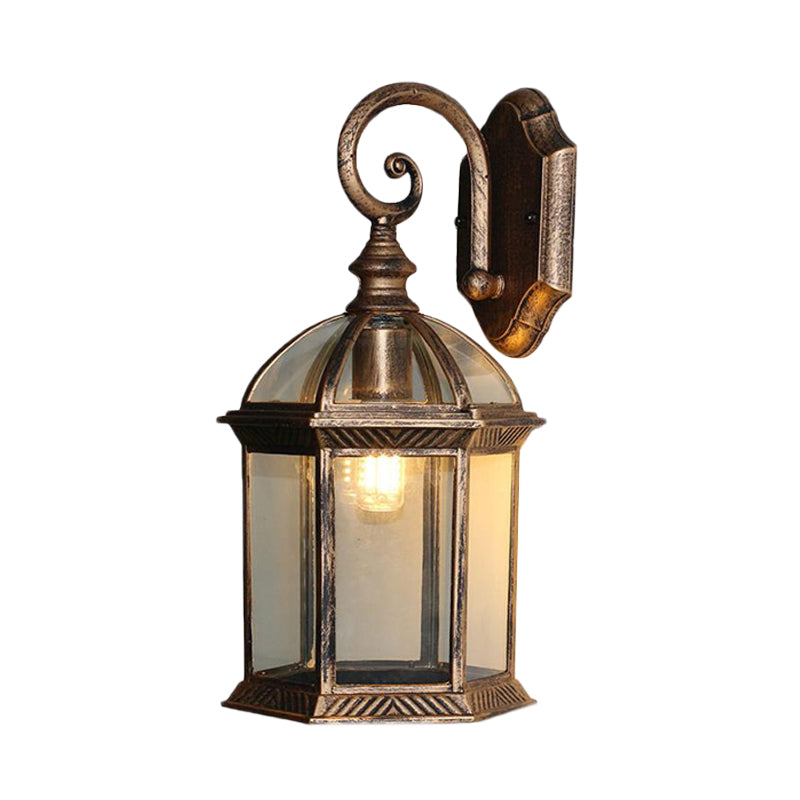 Birdcage Outdoor Wall Mounted Light Rustic Clear/Frosted Glass 1-Head Black/Bronze Finish Wall Sconce