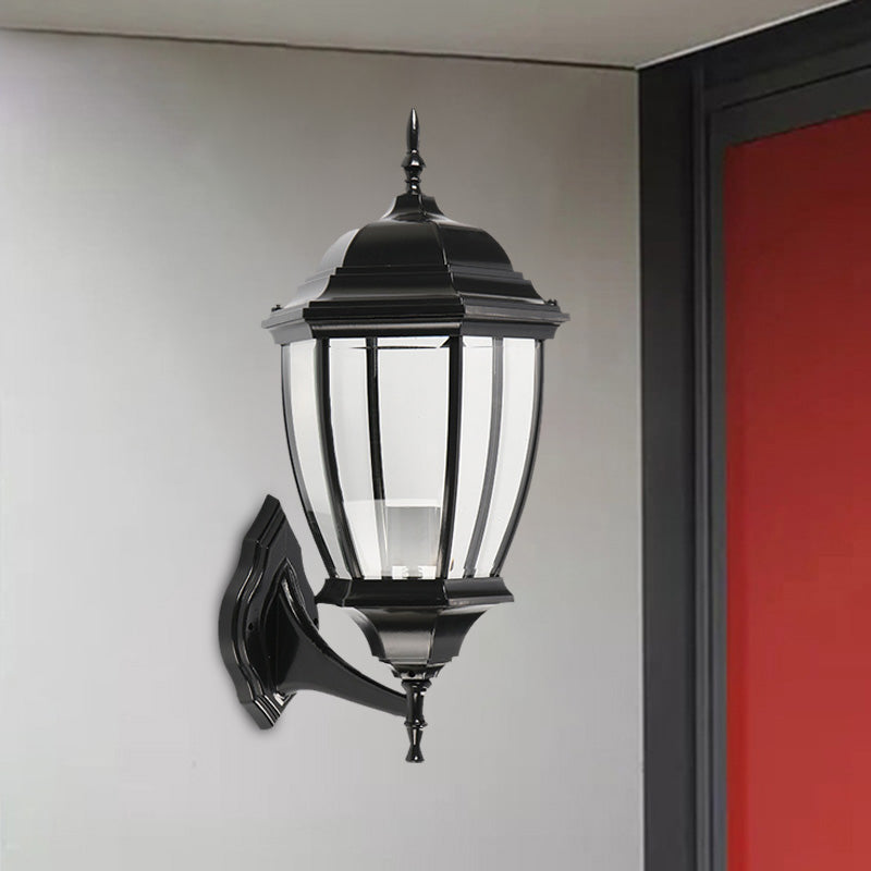 Clear Glass Urn Shape Wall Lighting Ideas Country 1 Bulb Courtyard Sconce Lamp Fixture in Black