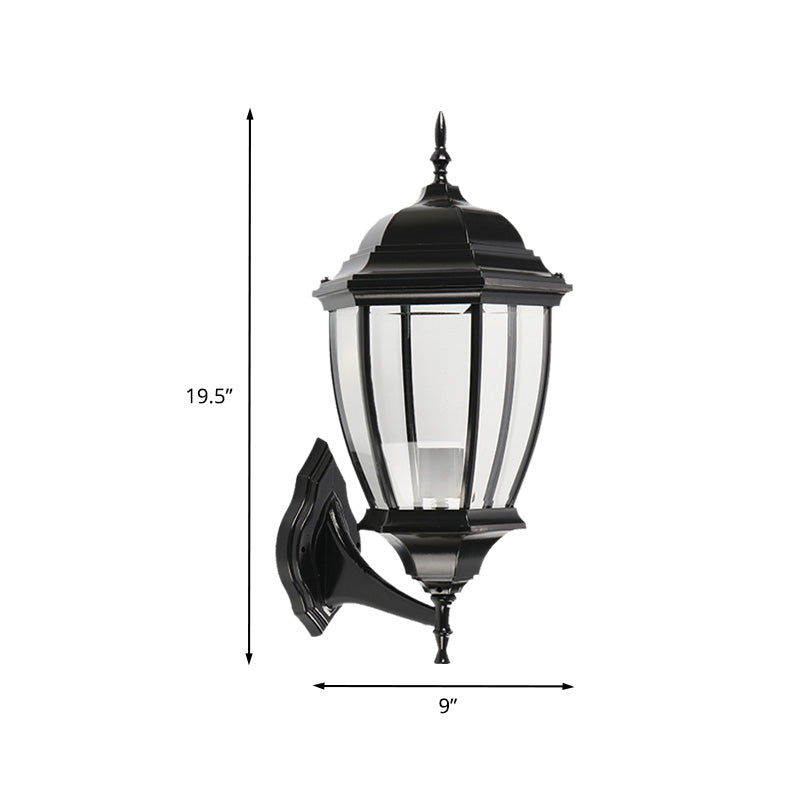 Clear Glass Urn Shape Wall Lighting Ideas Country 1 Bulb Courtyard Sconce Lamp Fixture in Black