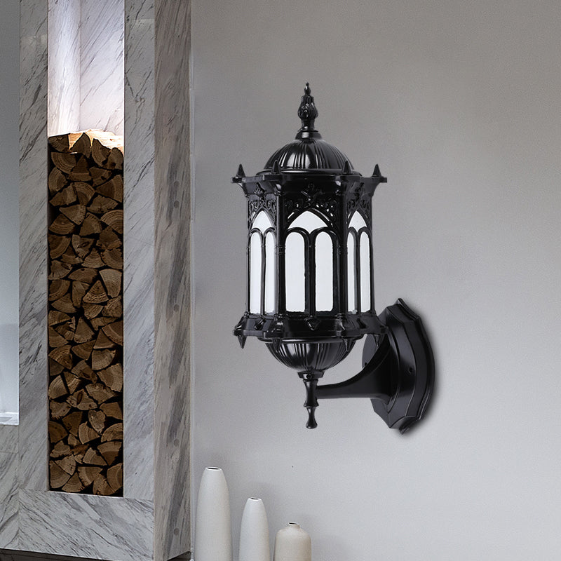 1-Bulb Pavilion Wall Light Rustic Black/Brass Aluminum Wall Sconce Lamp with Clear Glass Shade