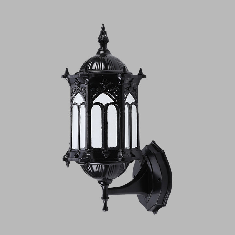 1-Bulb Pavilion Wall Light Rustic Black/Brass Aluminum Wall Sconce Lamp with Clear Glass Shade