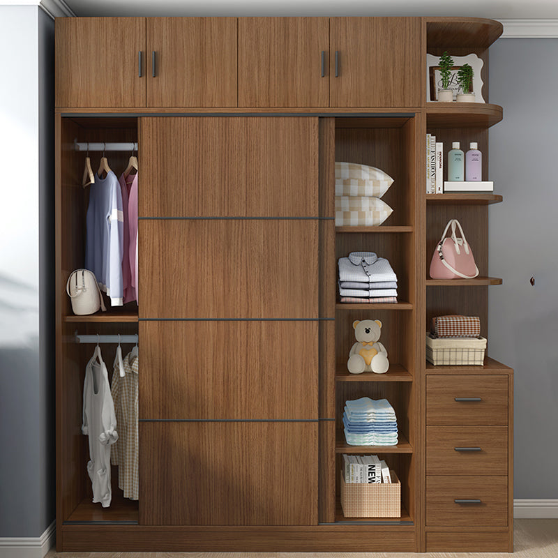 Modern Brown Wood Wardrobe Armoire Freestanding Multifunctional Wardrobe