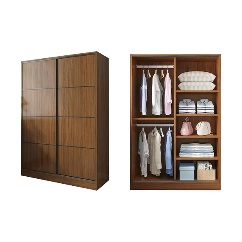 Modern Brown Wood Wardrobe Armoire Freestanding Multifunctional Wardrobe