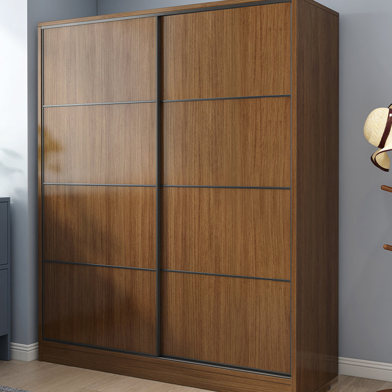 Modern Brown Wood Wardrobe Armoire Freestanding Multifunctional Wardrobe