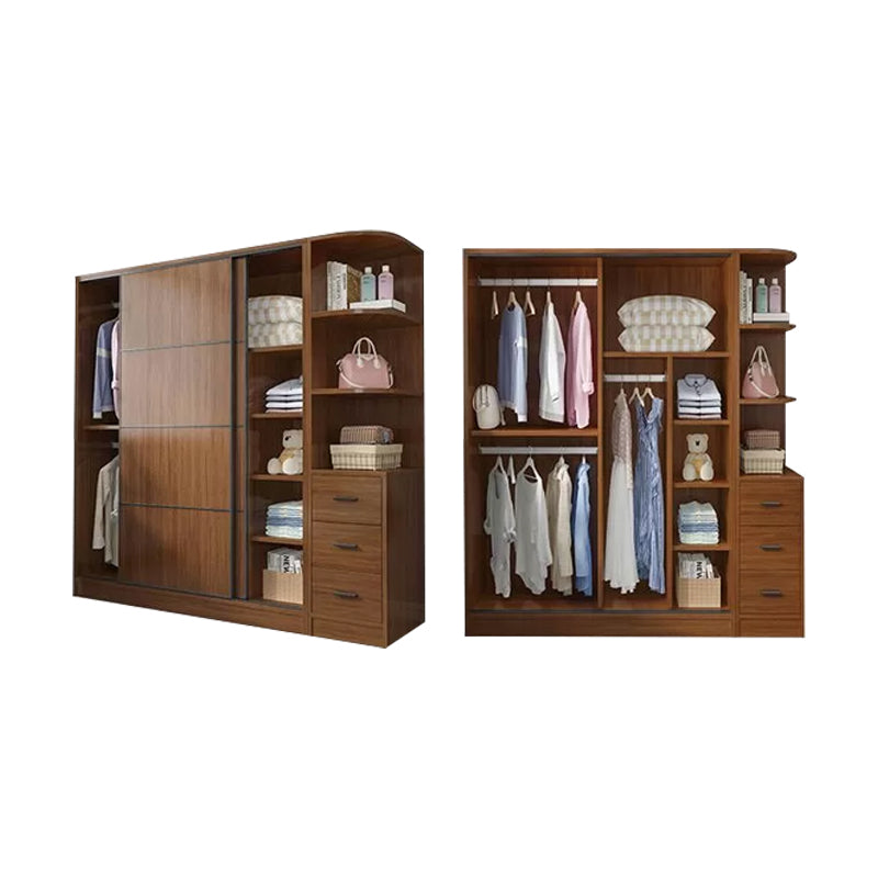 Modern Brown Wood Wardrobe Armoire Freestanding Multifunctional Wardrobe