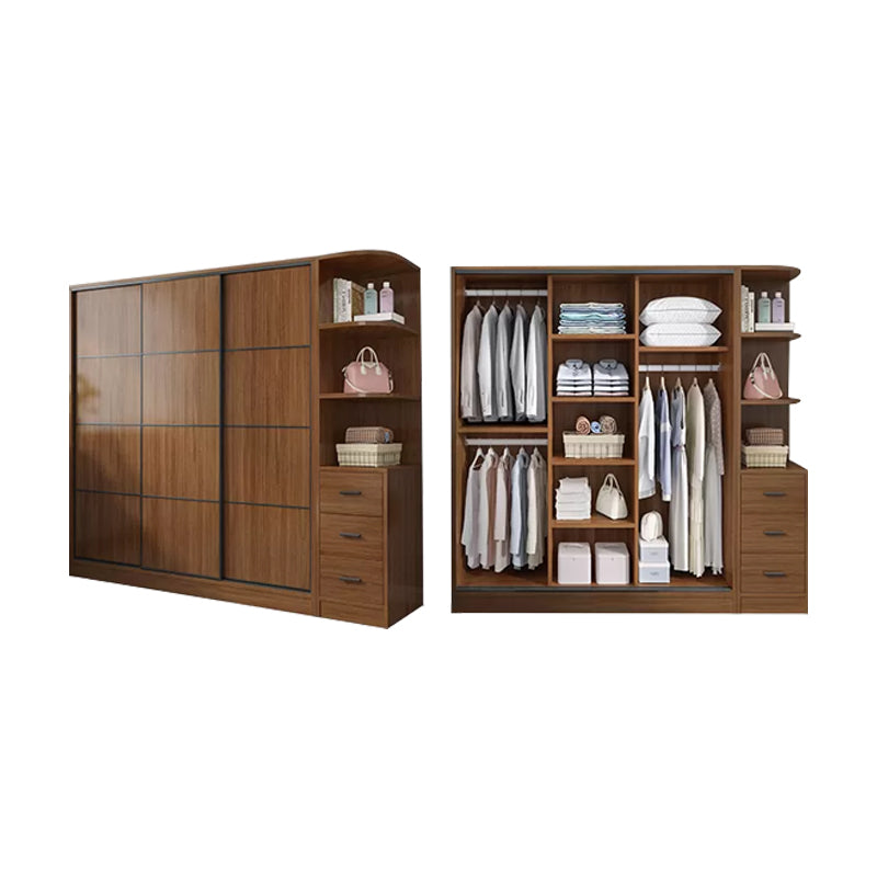Modern Brown Wood Wardrobe Armoire Freestanding Multifunctional Wardrobe