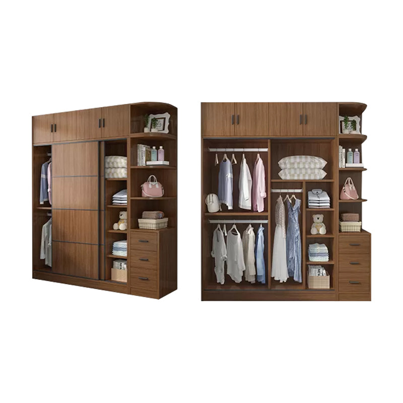 Modern Brown Wood Wardrobe Armoire Freestanding Multifunctional Wardrobe