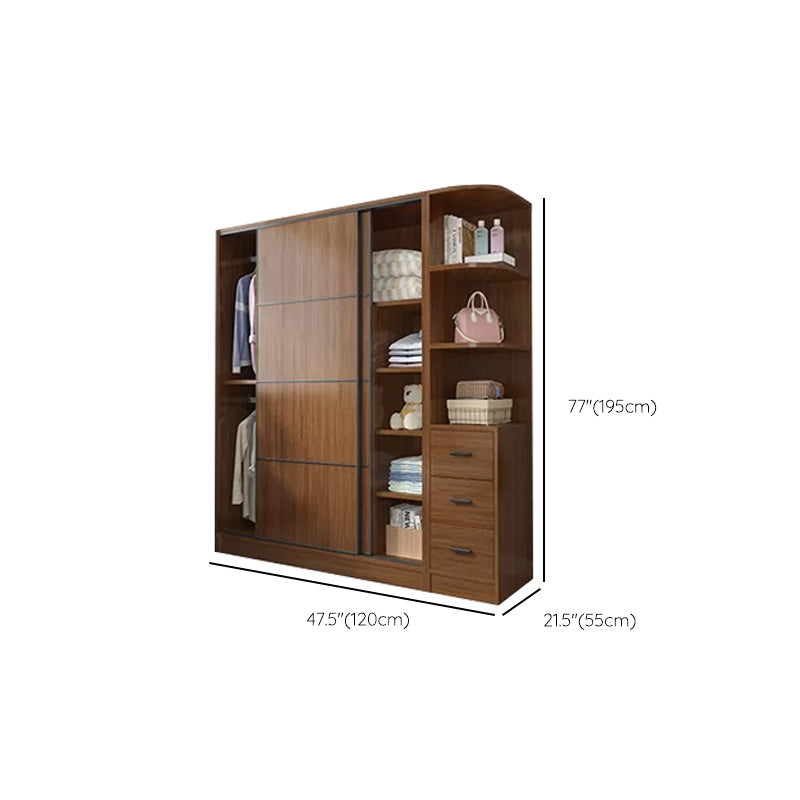 Modern Brown Wood Wardrobe Armoire Freestanding Multifunctional Wardrobe