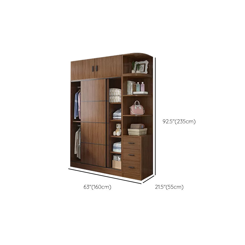 Modern Brown Wood Wardrobe Armoire Freestanding Multifunctional Wardrobe