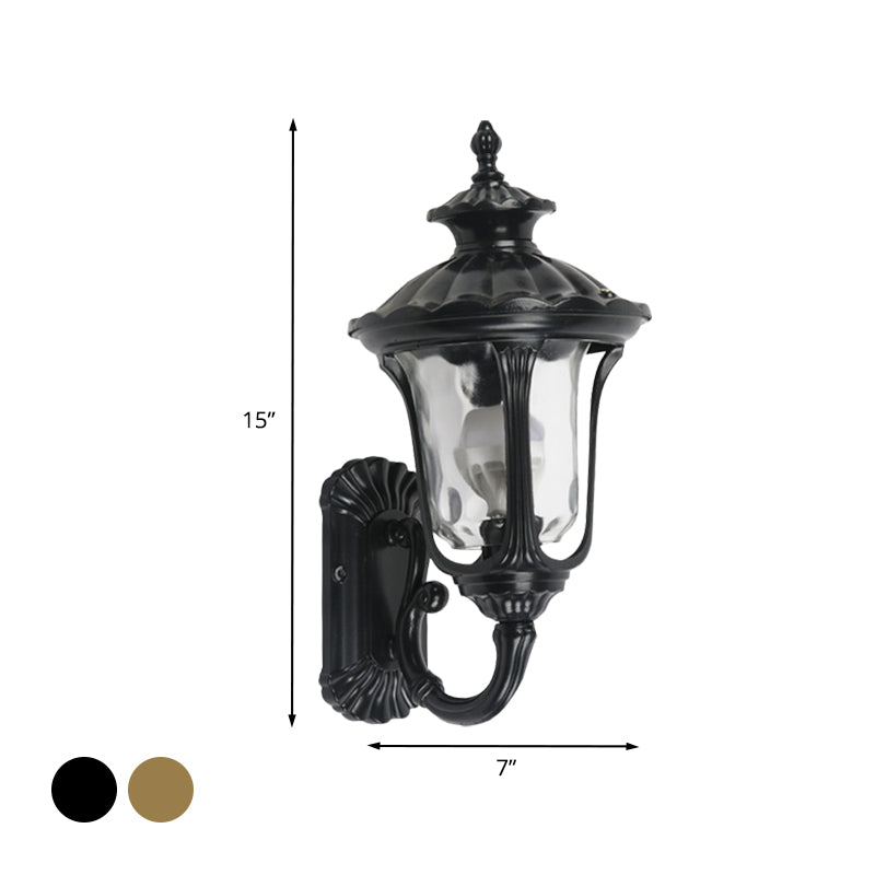 Rustic Urn Wall Light Sconce 1-Head Aluminum Wall Mount Lamp in Black/Bronze with Water Glass Shade for Corridor