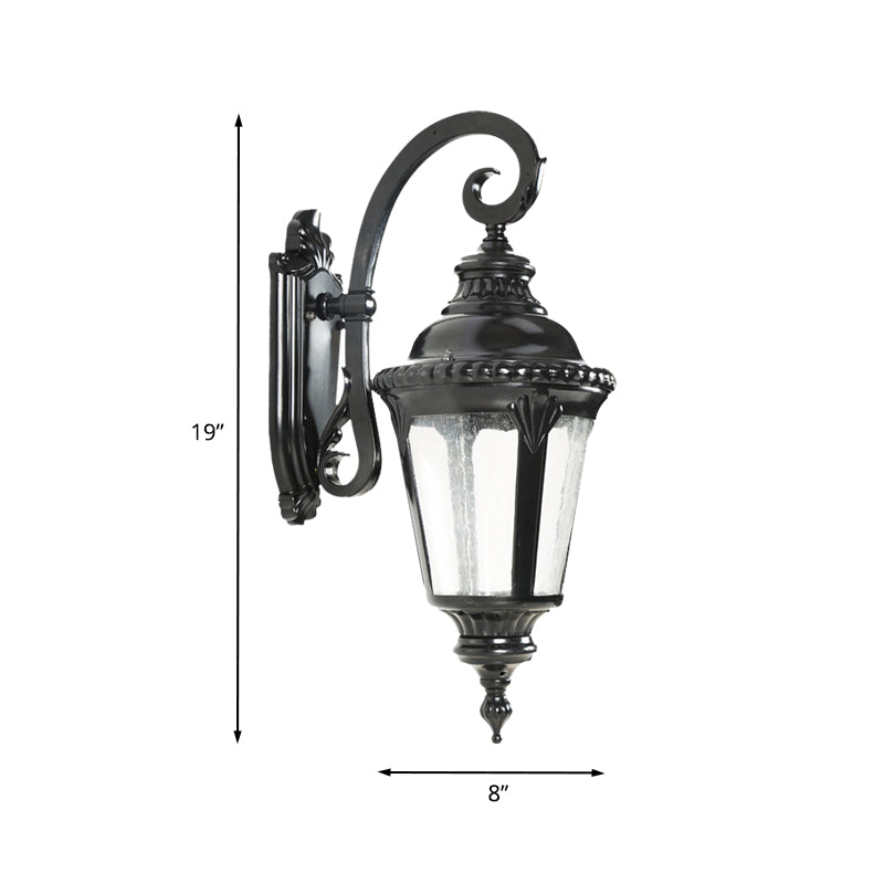 1-Light Sconce Rustic Courtyard Wall Lighting Ideas with Urn Clear Seeded Glass Shade in Black