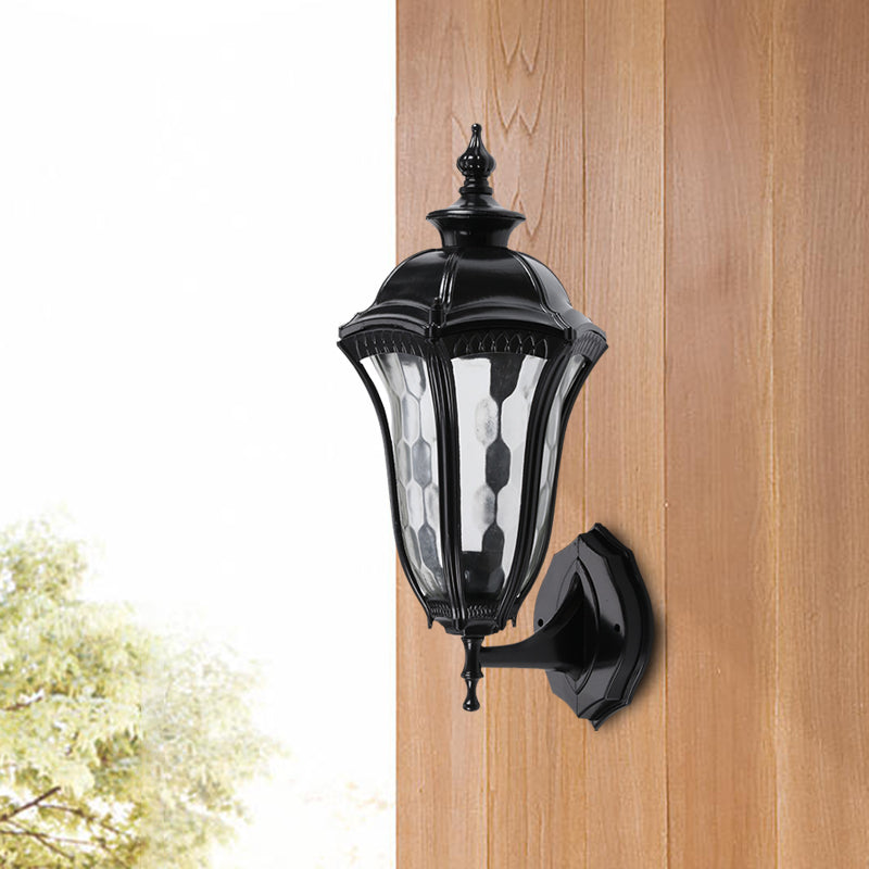 Urn buiten wandbevestiging verlichting rustiek helder kuiltjes glas 1 bol zwarte wandlampbevestiging