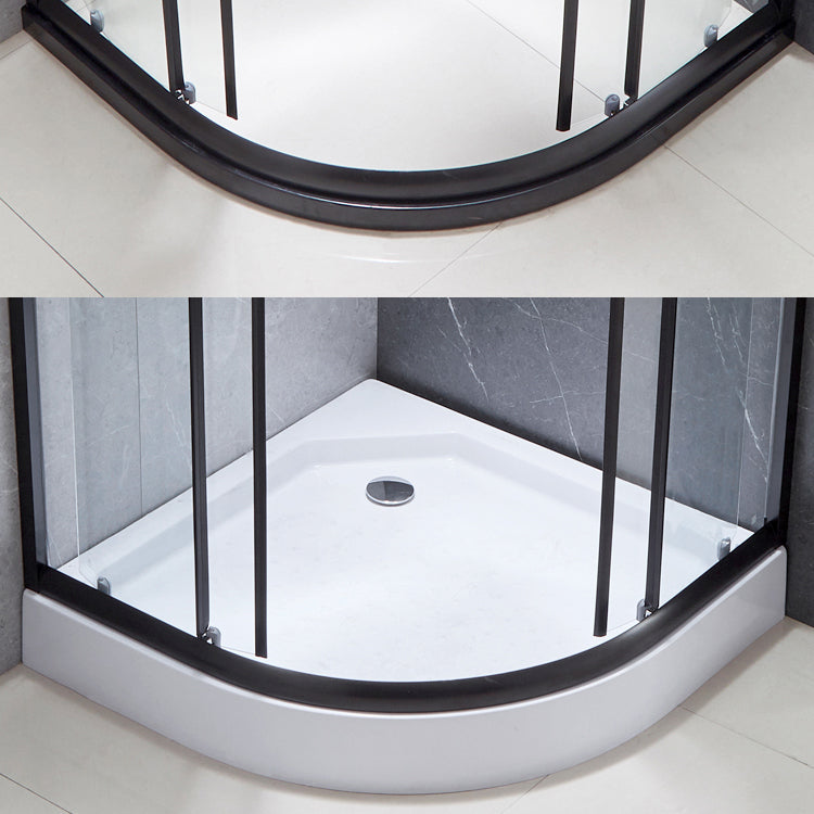 Tempered Glass Shower Enclosure Black Double Sliding Door Shower Kit