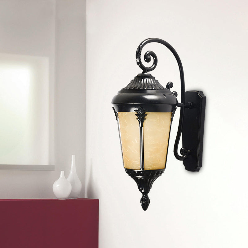 1 Bulb Tan Cracked Glass Sconce Lighting Country Black Urn Outdoor Wall Mount Lamp