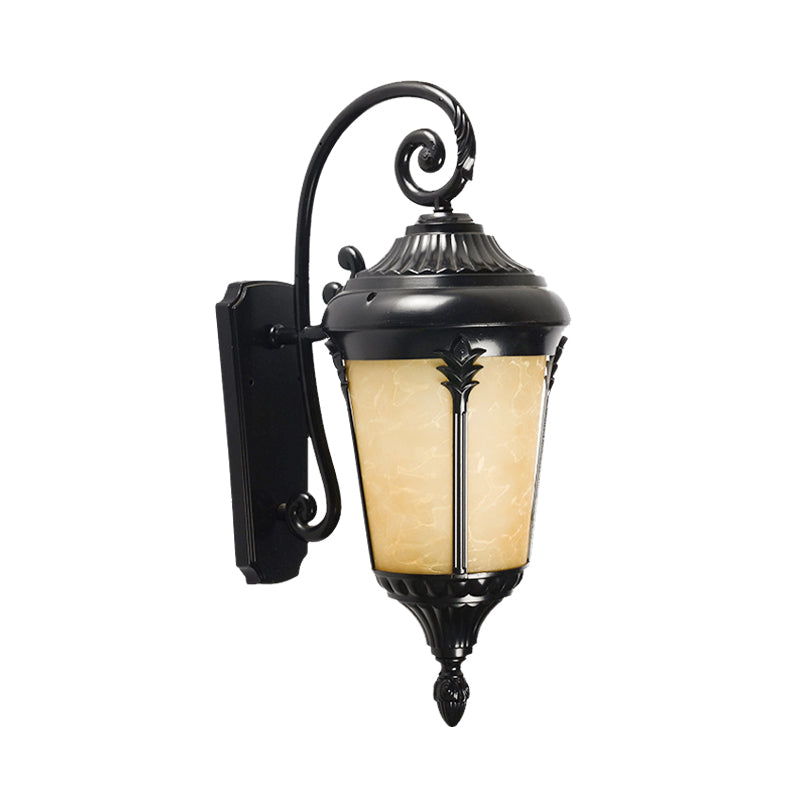 1 Bulb Tan Cracked Glass Sconce Lighting Country Black Urn Outdoor Wall Mount Lamp
