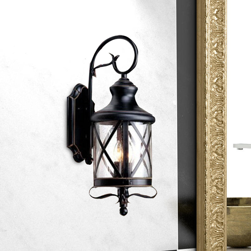 Black 1 Head Wall Light Fixture Rustic Clear Seeded Glass Jar Shape Wall Sconce Lamp for Garden