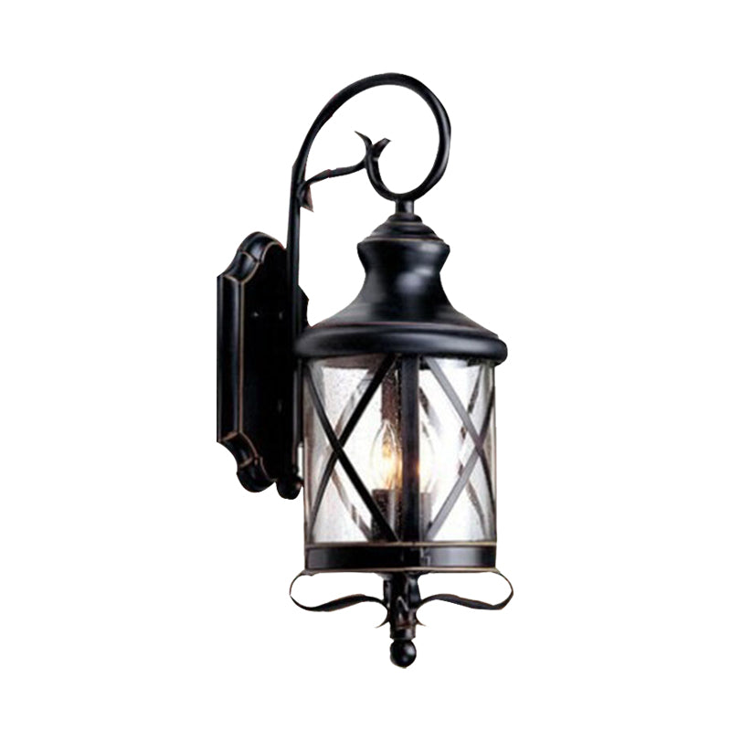 Black 1 Head Wall Light Fixture Rustic Clear Seeded Glass Jar Shape Wall Sconce Lamp for Garden