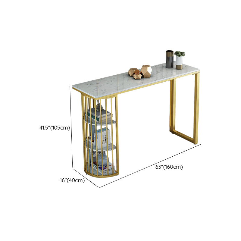 Glam Stone Bar Table Golden Base Storable Table for Living Room