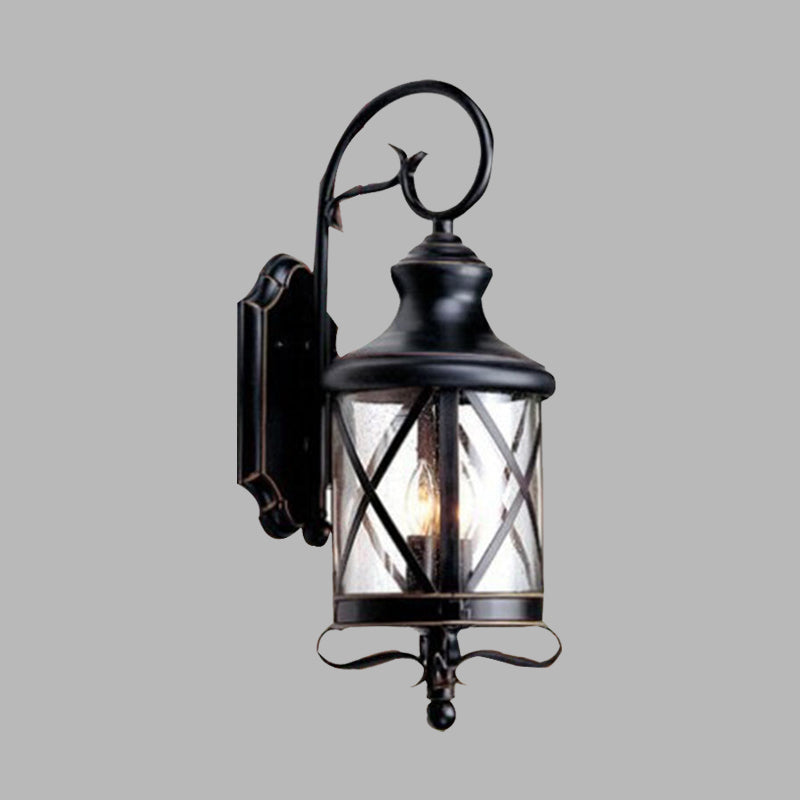Black 1 Head Wall Light Fixture Rustic Clear Seeded Glass Jar Shape Wall Sconce Lamp for Garden