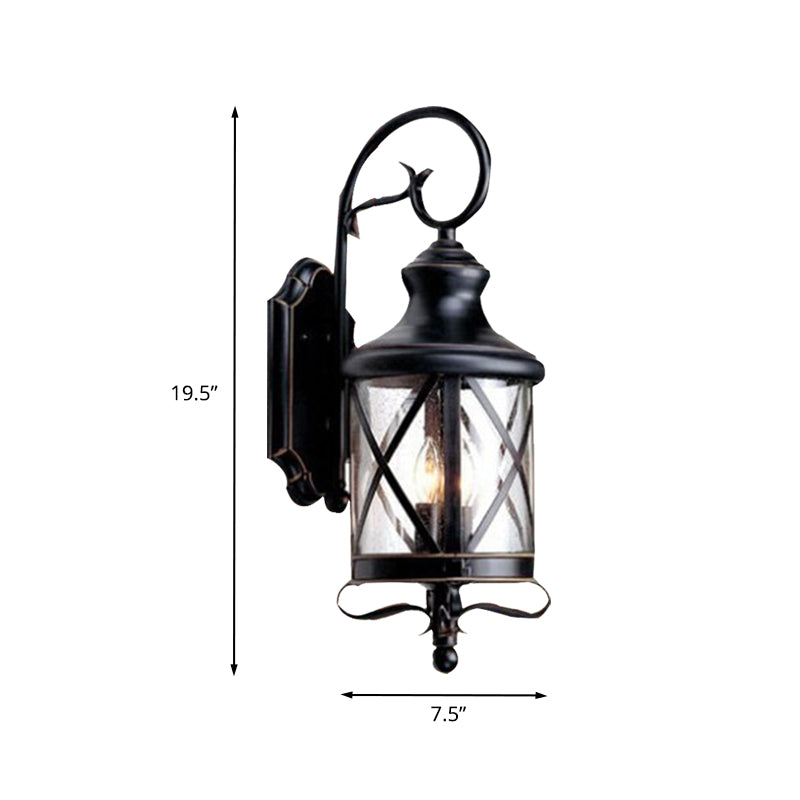 Black 1 Head Wall Light Fixture Rustic Clear Seeded Glass Jar Shape Wall Sconce Lamp for Garden
