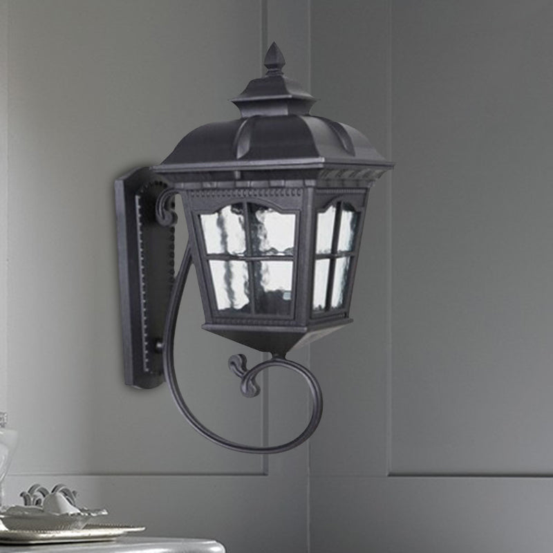 Aluminum Black Wall Mount Lighting Geometric 1-Head Lodges Wall Lamp with Water Glass Shade