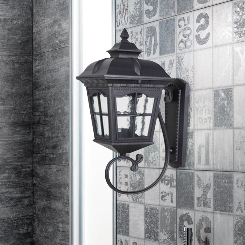 Aluminum Black Wall Mount Lighting Geometric 1-Head Lodges Wall Lamp with Water Glass Shade