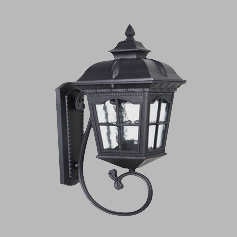 Aluminum Black Wall Mount Lighting Geometric 1-Head Lodges Wall Lamp with Water Glass Shade