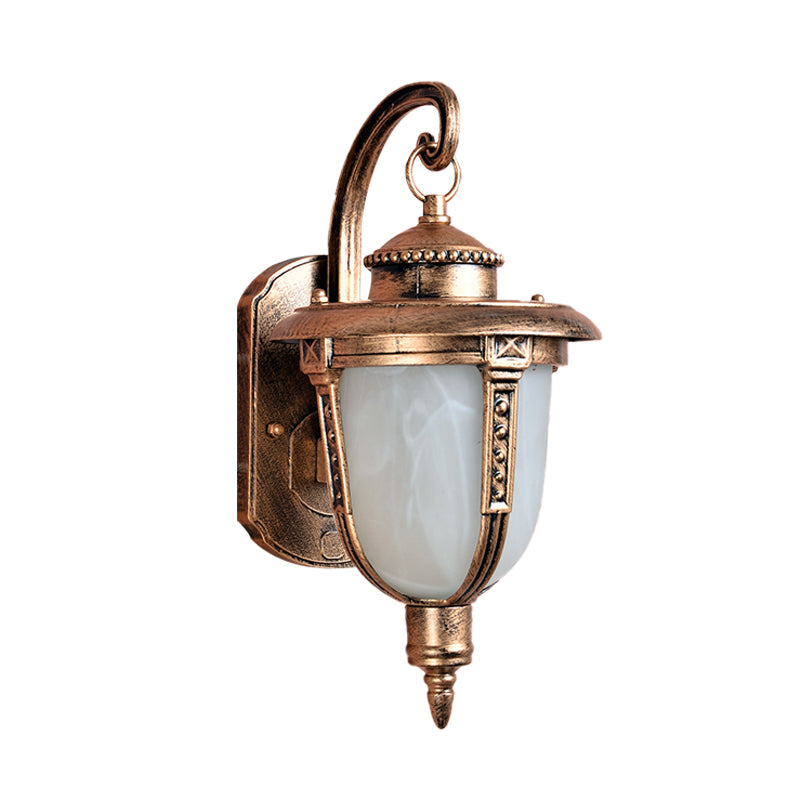 Brass Acorn Sconce Light Fixture Country Opal Frosted Glass 1-Light Courtyard Wall Lamp Fixture