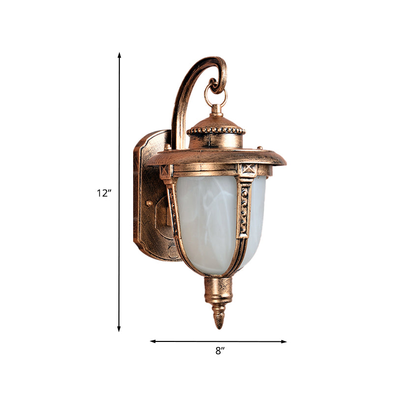 Brass Acorn Sconce Light Fixture Country Opal Frosted Glass 1-Light Courtyard Wall Lamp Fixture