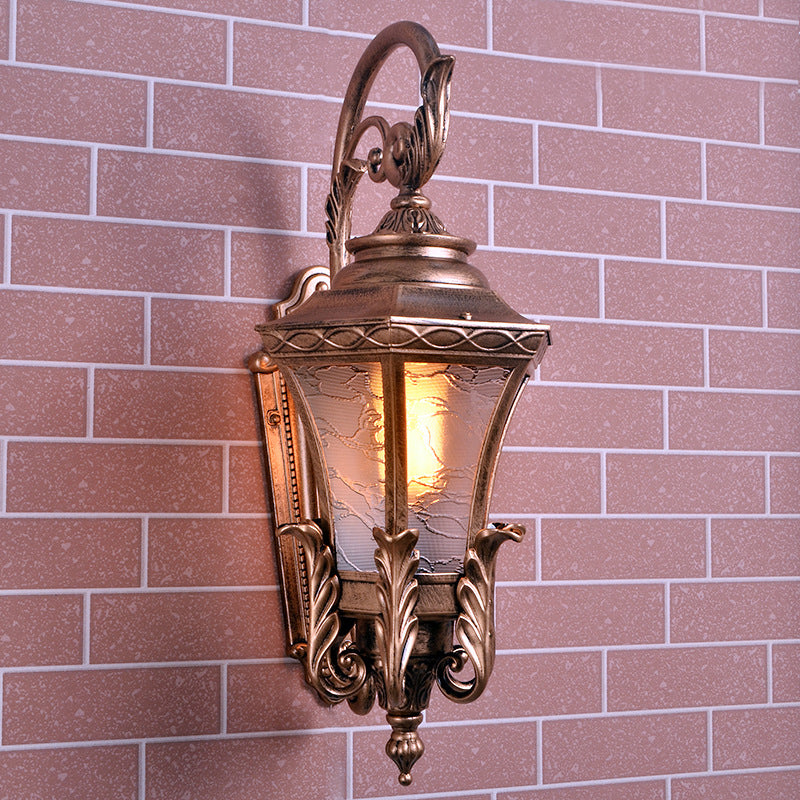 Brass 1 Head Wall Mount Light Fixture Lodges Textured Glass Urn Shape Outdoor Wall Lamp Sconce
