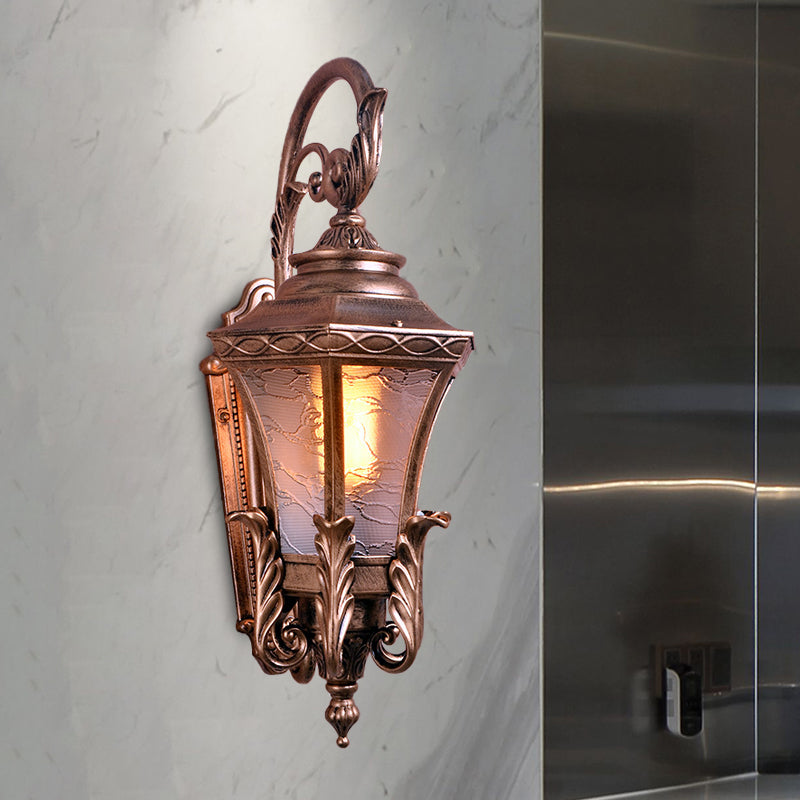 Brass 1 Head Wall Mount Light Fixture Lodges Textured Glass Urn Shape Outdoor Wall Lamp Sconce