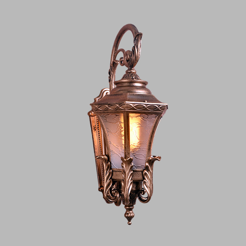 Brass 1 Head Wall Mount Light Fixture Lodges Textured Glass Urn Shape Outdoor Wall Lamp Sconce