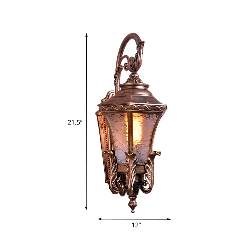 Brass 1 Head Wall Mount Light Fixture Lodges Textured Glass Urn Shape Outdoor Wall Lamp Sconce