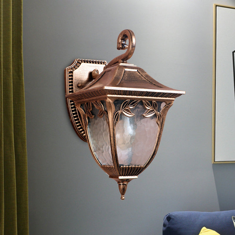 Acorn Courtyard Sconce Lighting Countryside Clear Water Glass 1 Light Brass Wall Mount Lamp