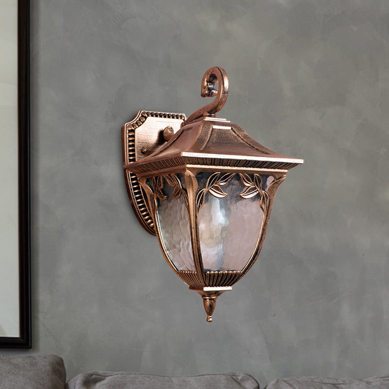 Acorn Courtyard Sconce Lighting Countryside Clear Water Glass 1 Light Brass Wall Mount Lamp