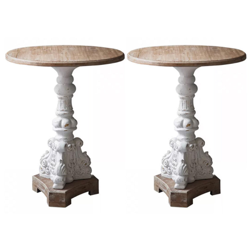 French Country Corner Table Wood Pedestal Round Accent Side Table