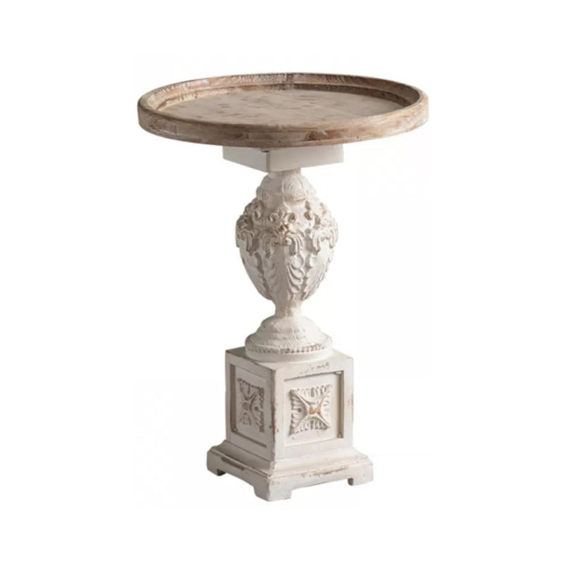 French Country Corner Table Wood Pedestal Round Accent Side Table