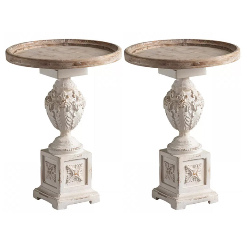 French Country Corner Table Wood Pedestal Round Accent Side Table