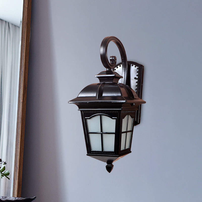 1-Light Twisted Arm Sconce Farmhouse Black/Gold Aluminum Wall Mounted Light for Courtyard