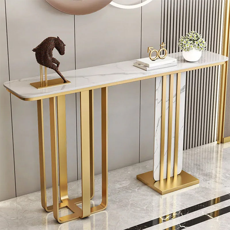 Hall Console Table Gold Glam Stone Accent Table with 1 Shelf  31.5" Tall