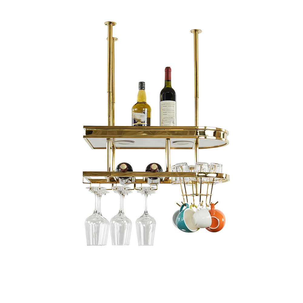 Glam Hanging Wine Rack Metal Wine Bottle & Glass Rack for Bar